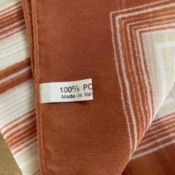 Vintage Italian Chevron Scarf RN13962 | Mod Rust Stripe Square 28” L. Vester Era - Picture 5 of 8